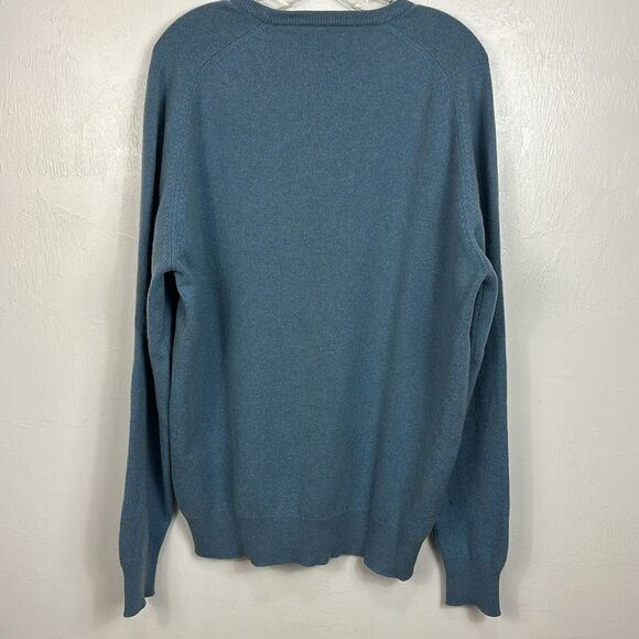 Alan Paine Vintage Cashmere V-neck Pullover Sweater In Blue Size XL - Picture 4 of 8
